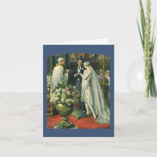 Hochzeit im Vintage-Stil, Braut und Bräutigam mit  Dankeskarte