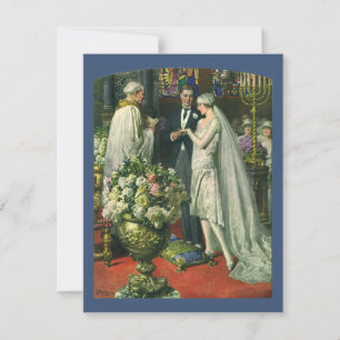 Hochzeit im Vintage-Stil, Braut und Bräutigam mit  Einladung