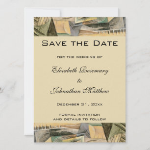 Hochzeit im Vintage-Stil, Erdtöne, Kubismus-Kunst Save The Date