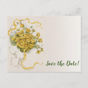 Hochzeit im Vintage-Stil, gelbe Butterblumen und B Ankündigungspostkarte