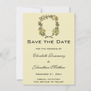Hochzeit im Vintage-Stil, gelber antiker Rosengart Save The Date