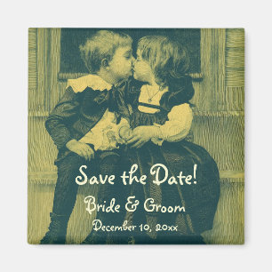 Hochzeit im Vintage-Stil, Kinder küssen sich Save- Magnet