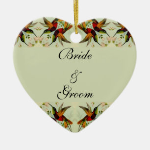 Hochzeit im Vintage-Stil, Kolibris und Blumen Keramik Ornament