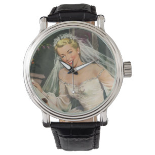 Hochzeit im Vintage-Stil, Retro-Braut mit Blumenmä Armbanduhr