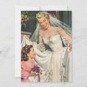 Hochzeit im Vintage-Stil, Retro-Braut mit Blumenmä Einladung