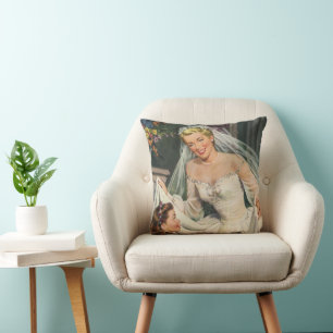 Hochzeit im Vintage-Stil, Retro-Braut mit Blumenmä Kissen