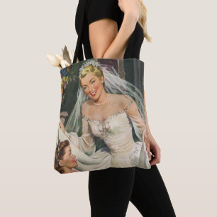 Hochzeit im Vintage-Stil, Retro-Braut mit Blumenmä Tasche