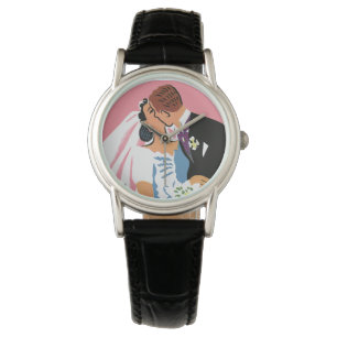 Hochzeit im Vintage-Stil, Retro-Braut und Bräutiga Armbanduhr