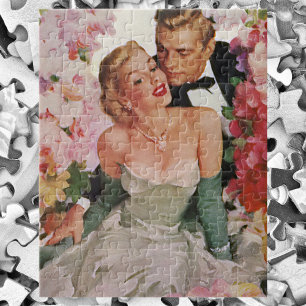 Hochzeit im Vintage-Stil, Retro-Braut und Bräutiga Puzzle