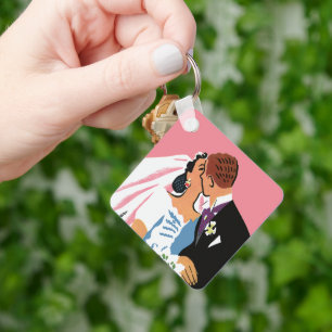 Hochzeit im Vintage-Stil, Retro-Braut und Bräutiga Schlüsselanhänger