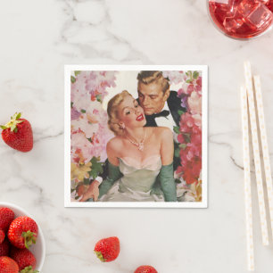 Hochzeit im Vintage-Stil, Retro-Braut und Bräutiga Serviette