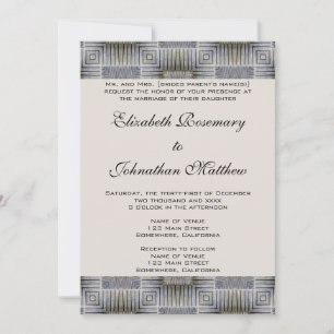 Hochzeit im Vintage-Stil, Retro-graue Quadrate und Einladung