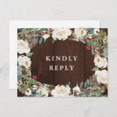 Hochzeit im Winter Aquarellblumen RSVP Postkarte (Vorne/Hinten)