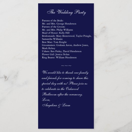 Hochzeit im Winter Programm (Rückseite)