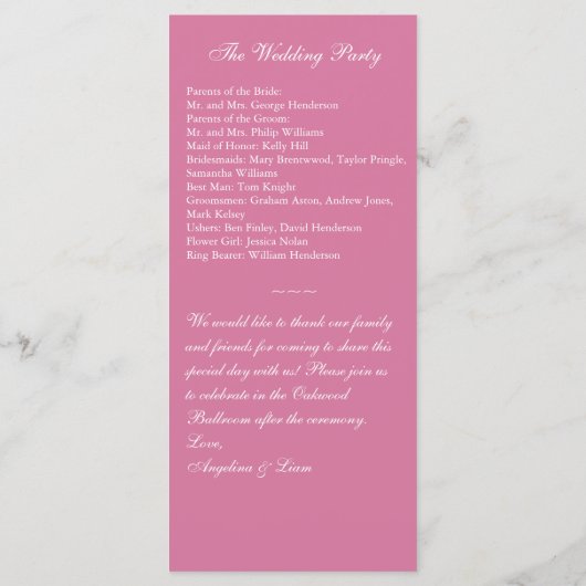 Hochzeit im Winter (rosa) Programm (Rückseite)