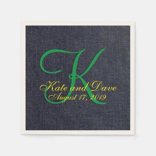 Hochzeit Imitate Blue Jean Denim Cloth Monogram Serviette (Vorderseite)