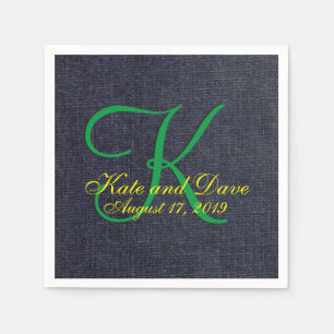 Hochzeit Imitate Blue Jean Denim Cloth Monogram Serviette