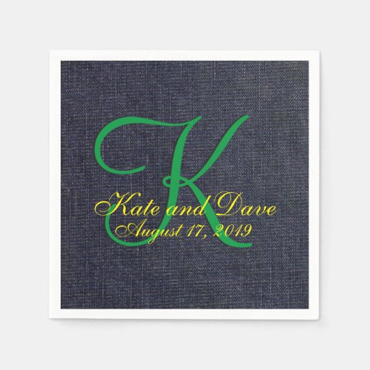 Hochzeit Imitate Blue Jean Denim Cloth Monogram Serviette (Vorderseite)