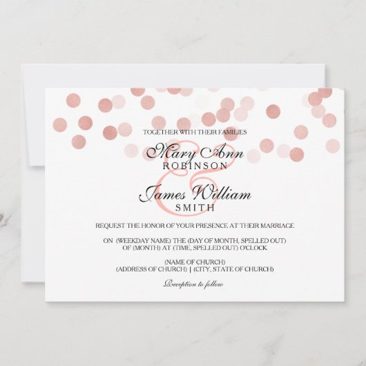Hochzeit Imitate Rose Gold Foil Glitzer Lichter Einladung (Vorderseite)