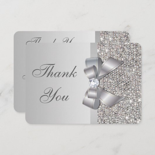 Hochzeit Imitate Silver Sequins Bow Vielen Dank Dankeskarte (Vorne/Hinten)