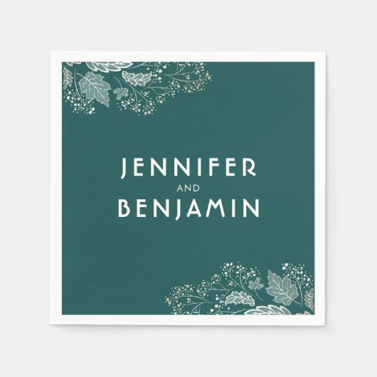 Hochzeit in aquamarinen und Goldblättern Serviette (Vorderseite)