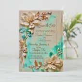 Hochzeit in aquamariner und beige Blume Save The Date (Stehend Vorderseite)