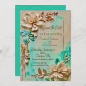 Hochzeit in aquamariner und beige Blume Save The Date (Vorne/Hinten)