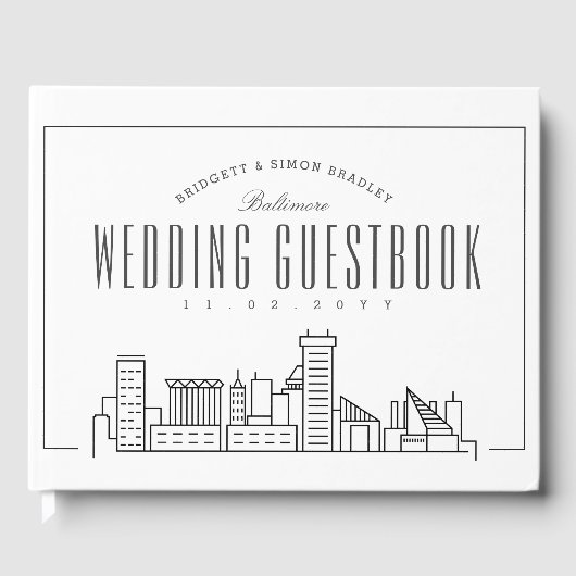 Hochzeit in Baltimore | Moderner Deko Skyline Gästebuch (Vorderseite)