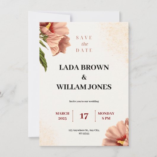 Hochzeit in Beige und Braun Einladung (Vorderseite)