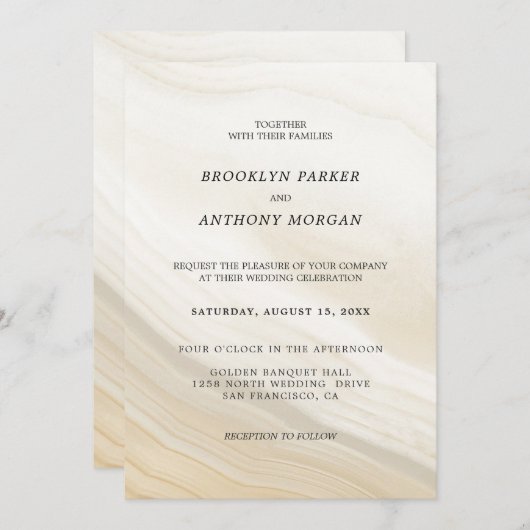 Hochzeit in Beige und Graumarmor Einladung (Vorne/Hinten)