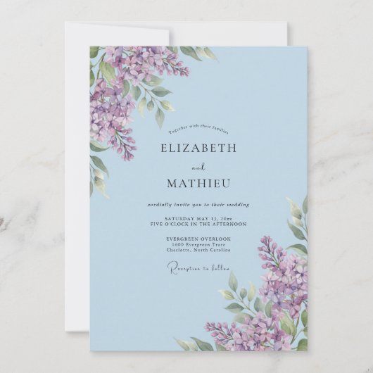 Hochzeit in Blassviolettem Flieder Eukalyptus Einladung (Vorderseite)