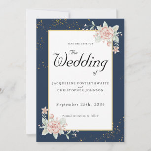 Hochzeit in blau-blau-rosa Hochzeit speichert das  Einladung