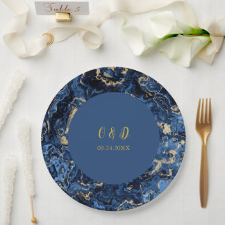 Hochzeit in Blau und Gold Pappteller
