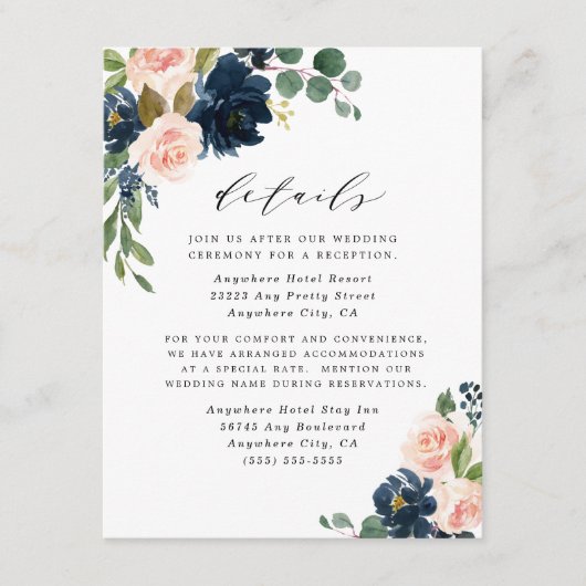 Hochzeit in blau und rot-rosa Blumenriesen Begleitkarte (Vorderseite)