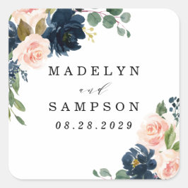 Hochzeit in blau und rot-rosa Blumenriesen Quadratischer Aufkleber