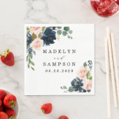 Hochzeit in blau und rot-rosa Blumenriesen Serviette (Beispiel)