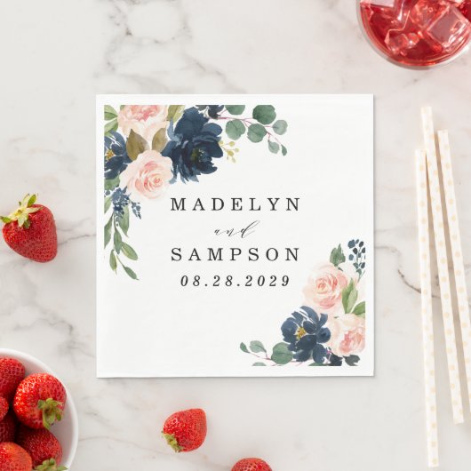 Hochzeit in blau und rot-rosa Blumenriesen Serviette (Beispiel)