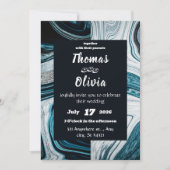 Hochzeit in Blau und Weiß mit Marmorwellen Einladung (Vorderseite)