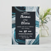 Hochzeit in Blau und Weiß mit Marmorwellen Einladung (Stehend Vorderseite)