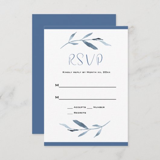 Hochzeit in Blau und Weiß RSVP Karte (Vorne/Hinten)