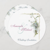 Hochzeit in Blauer und Rosa Einladung (Vorne/Hinten)