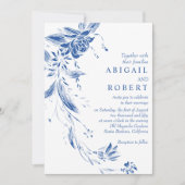 Hochzeit in blauer und weißer Gartenanlage Einladung (Vorderseite)