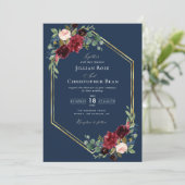 Hochzeit in Bordeaux und Gold Einladung (Stehend Vorderseite)