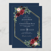 Hochzeit in Bordeaux und Gold Einladung (Vorne/Hinten)