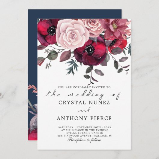 Hochzeit in Bordeaux und Rosa Einladung (Vorne/Hinten)