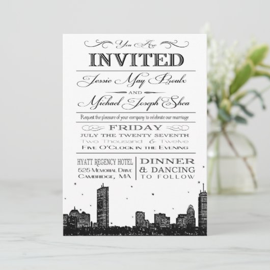 Hochzeit in Boston Einladung (Stehend Vorderseite)