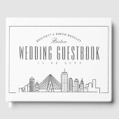 Hochzeit in Boston | Moderner Deko Skyline Gästebuch (Vorderseite)
