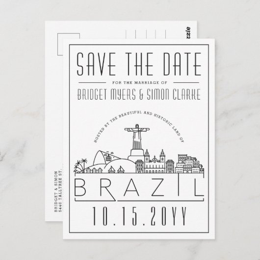 Hochzeit in Brasilien | Stilisierte Skyline Save t Postkarte (Vorne/Hinten)