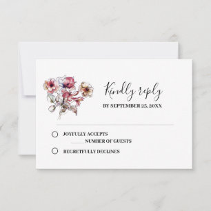 Hochzeit in Burgund und Blauen Blumengärten RSVP Karte