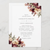 Hochzeit in Burgund und Elfenbeinflora Einladung (Vorne/Hinten)